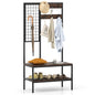 Freestanding Coat Rack with Shoe Storage Bench & Wall Grid Panel