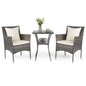 3-Piece Patio Bistro Set, PE Rattan Furniture Set with 2 Cushioned Chairs and Tempered Glass Table