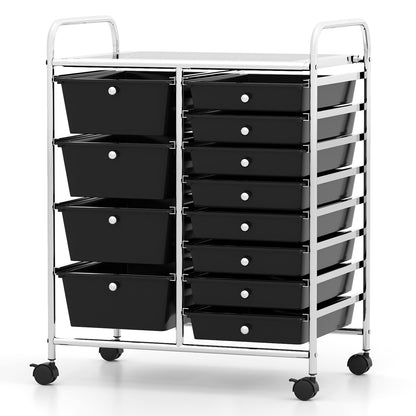Storage Cart with 2-Size Drawer Rolling Cart Large Countertop Side Handles