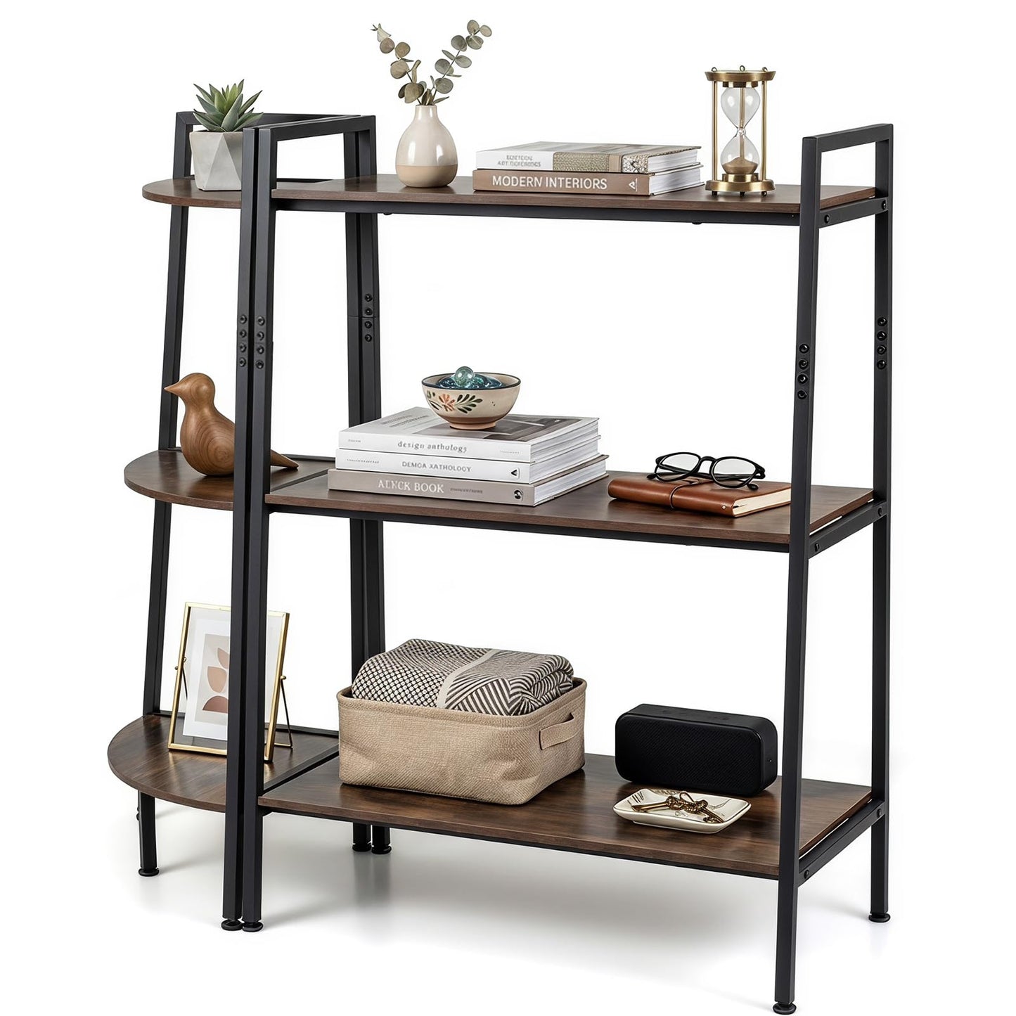 3-Tier Ladder Shelf & Corner Stand, Rustic Brown