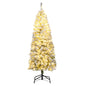 Pre-lit Snow Flocked Christmas Tree, Hinged Artificial Slim Pencil Xmas Tree with Lights