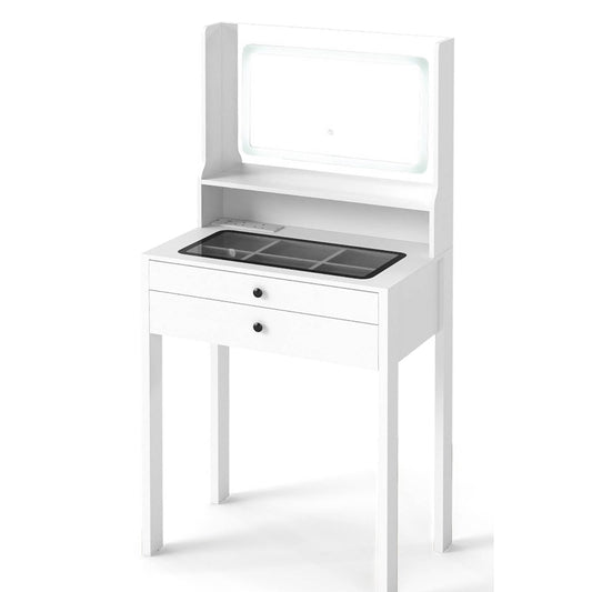 Vanity Desk with Power Outlets and 3 Color Lighting Modes for Bedroom