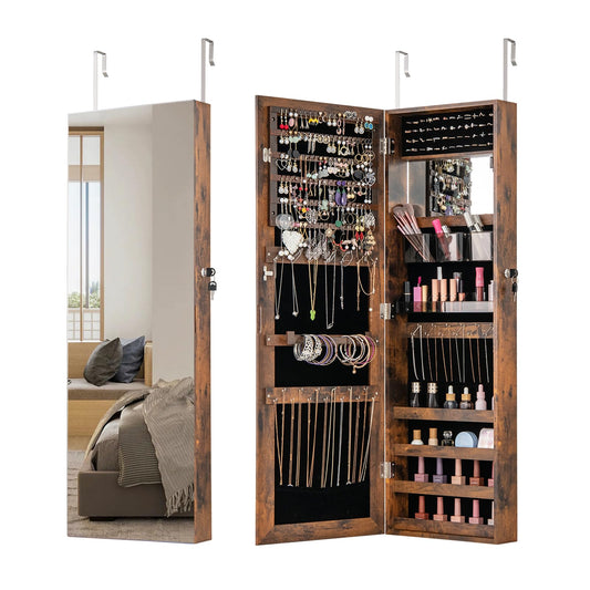 110 cm Jewelry Mirror Cabinet with Full-length Mirror and Interior Makeup Mirror