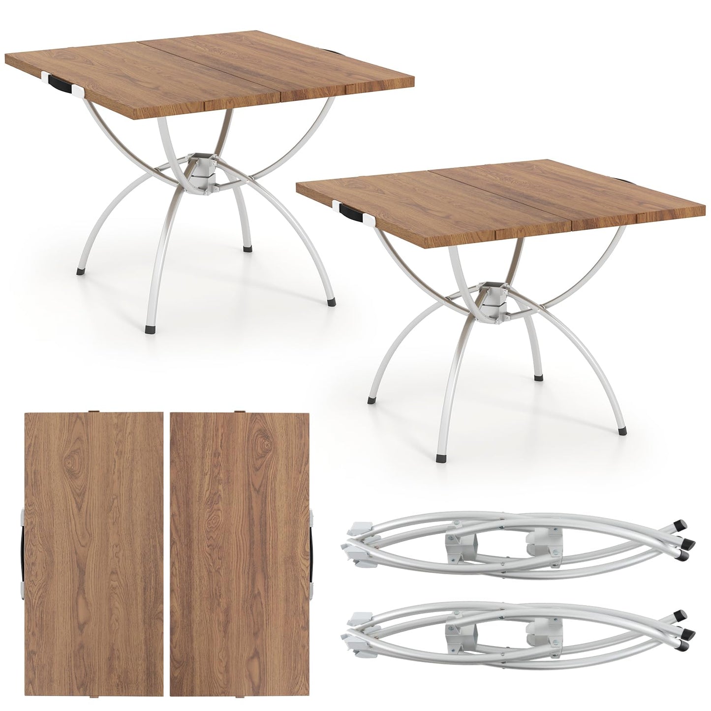 2 PCS Aluminum Foldable Picnic Table with Extendable Design