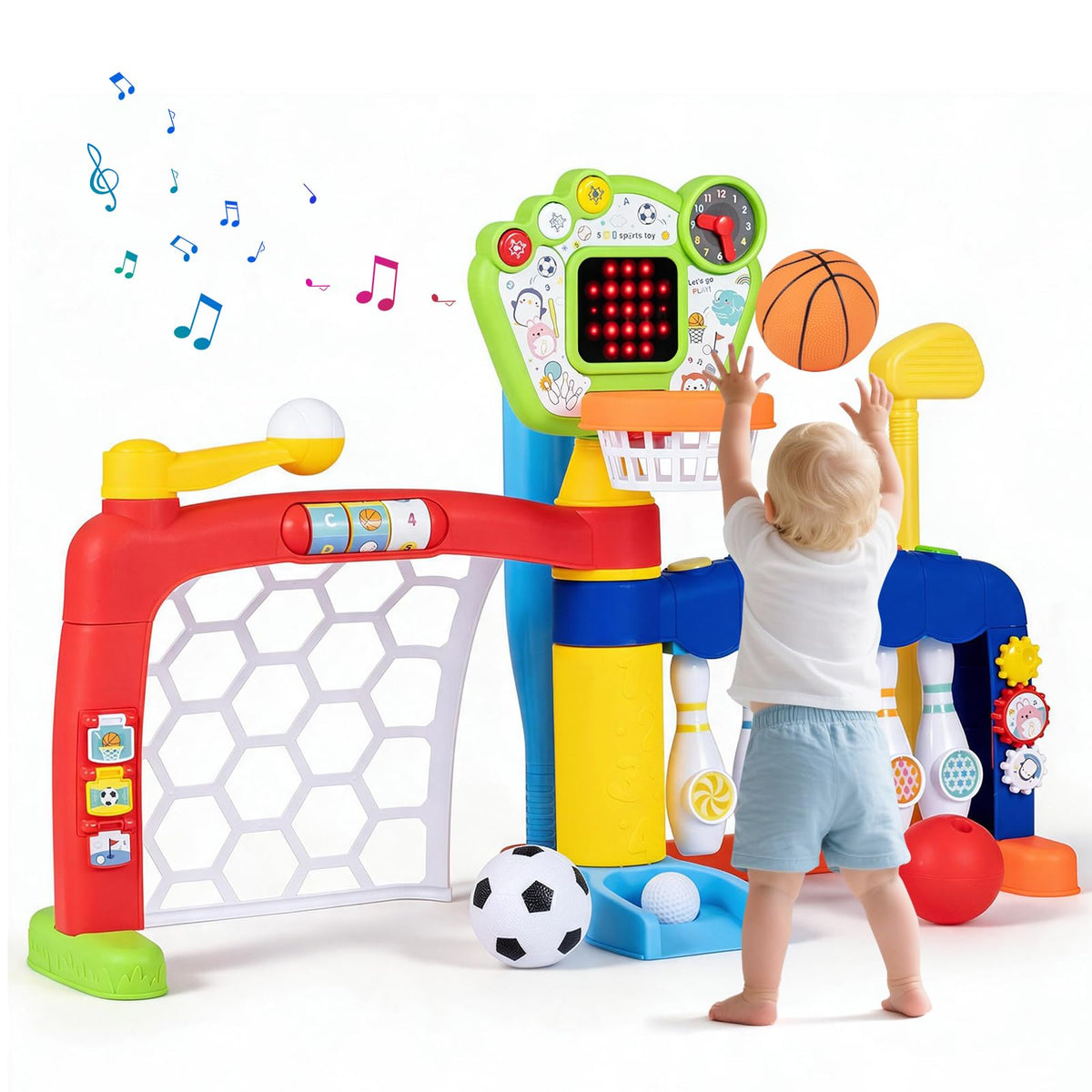 Basketball Hoop Set, 5 in 1 Toddler Basketball Bowling Baseball Soccer Golf Activity Center