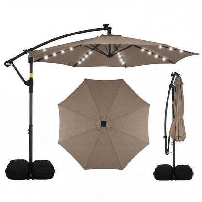 3M Garden Cantilever Parasol, Outdoor Offset Banana Hanging Umbrella with LED Lights