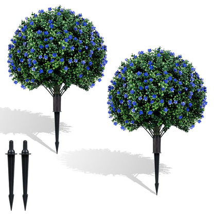 Set of 2 Artificial Topiary Ball Trees, Faux Shrub Bushes with Ground Spikes