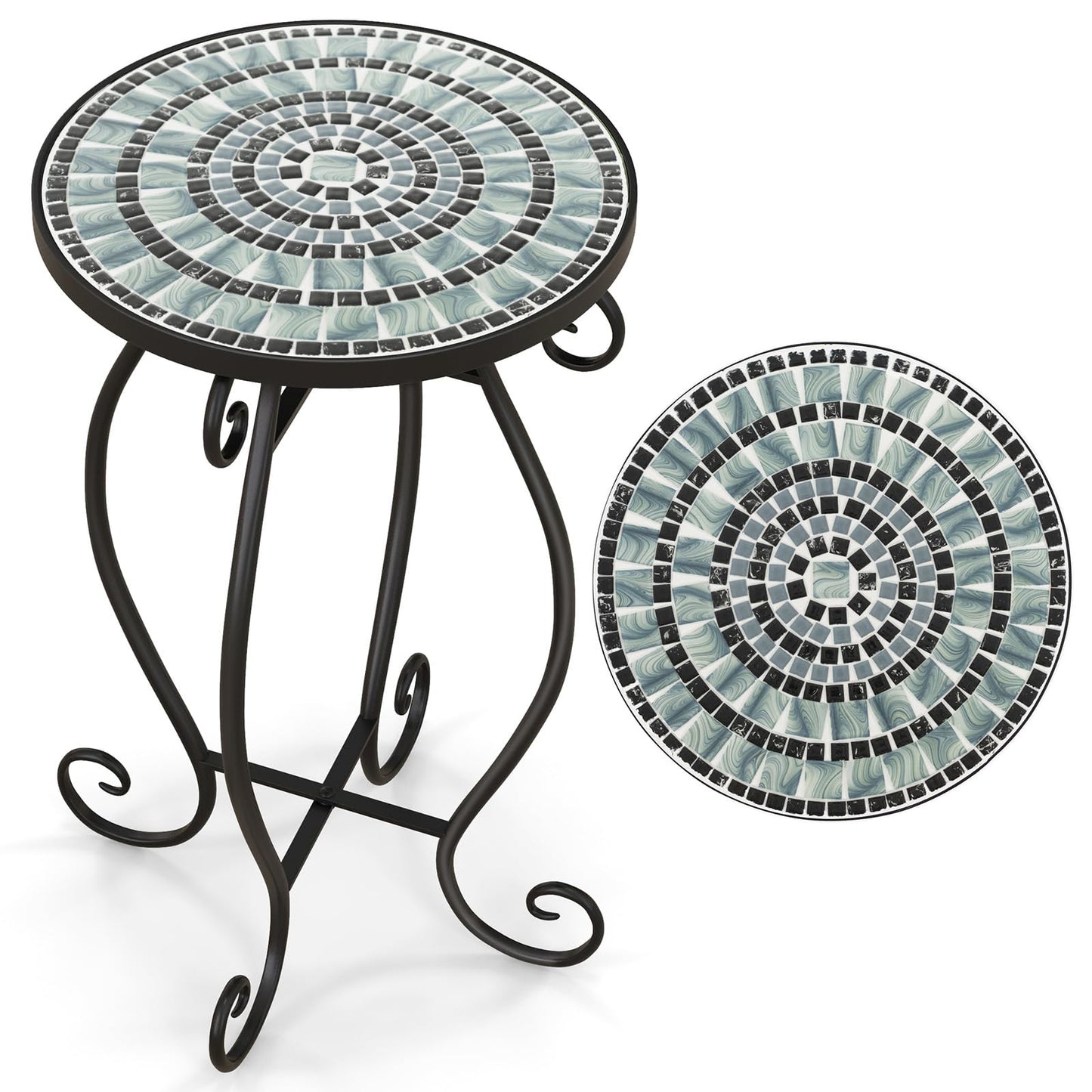 Mosaic Round Bistro Coffee Table with Ceramic Tile Tabletop