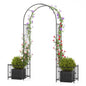 Metal Garden Arbor with Planter Boxes and Ground Stakes for Climbing Plants