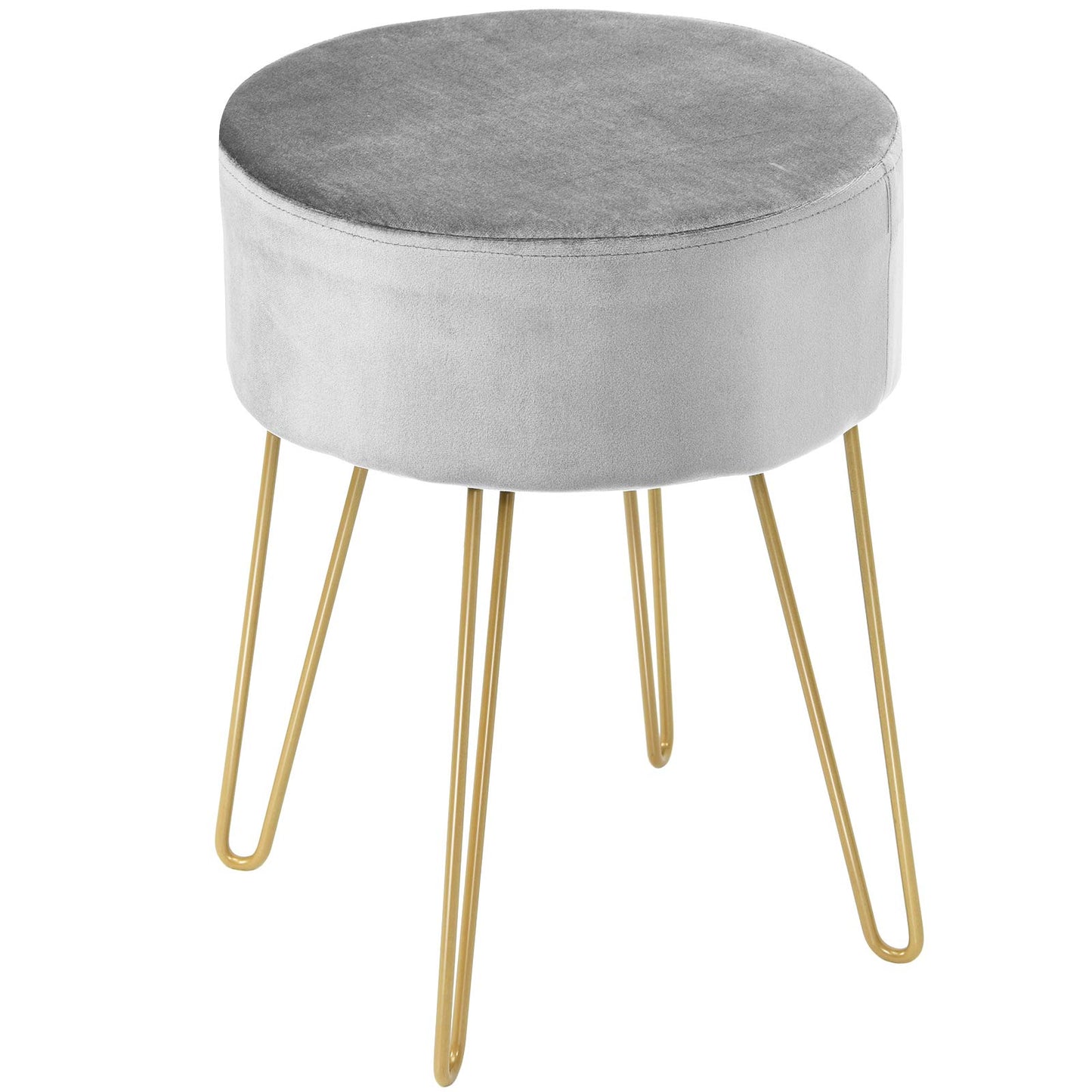 Round Velvet Stool with Hairpin Legs