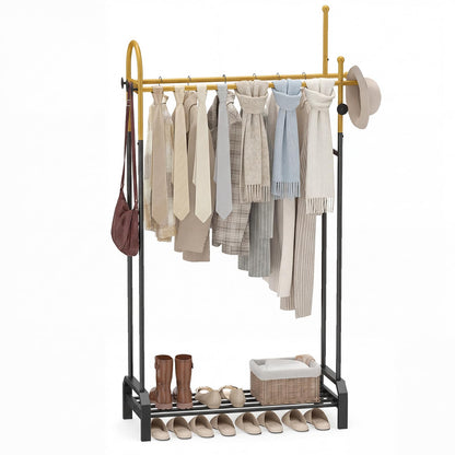 Double Rods Garment Rack Freestanding Clothing Rack with 5 Hooks