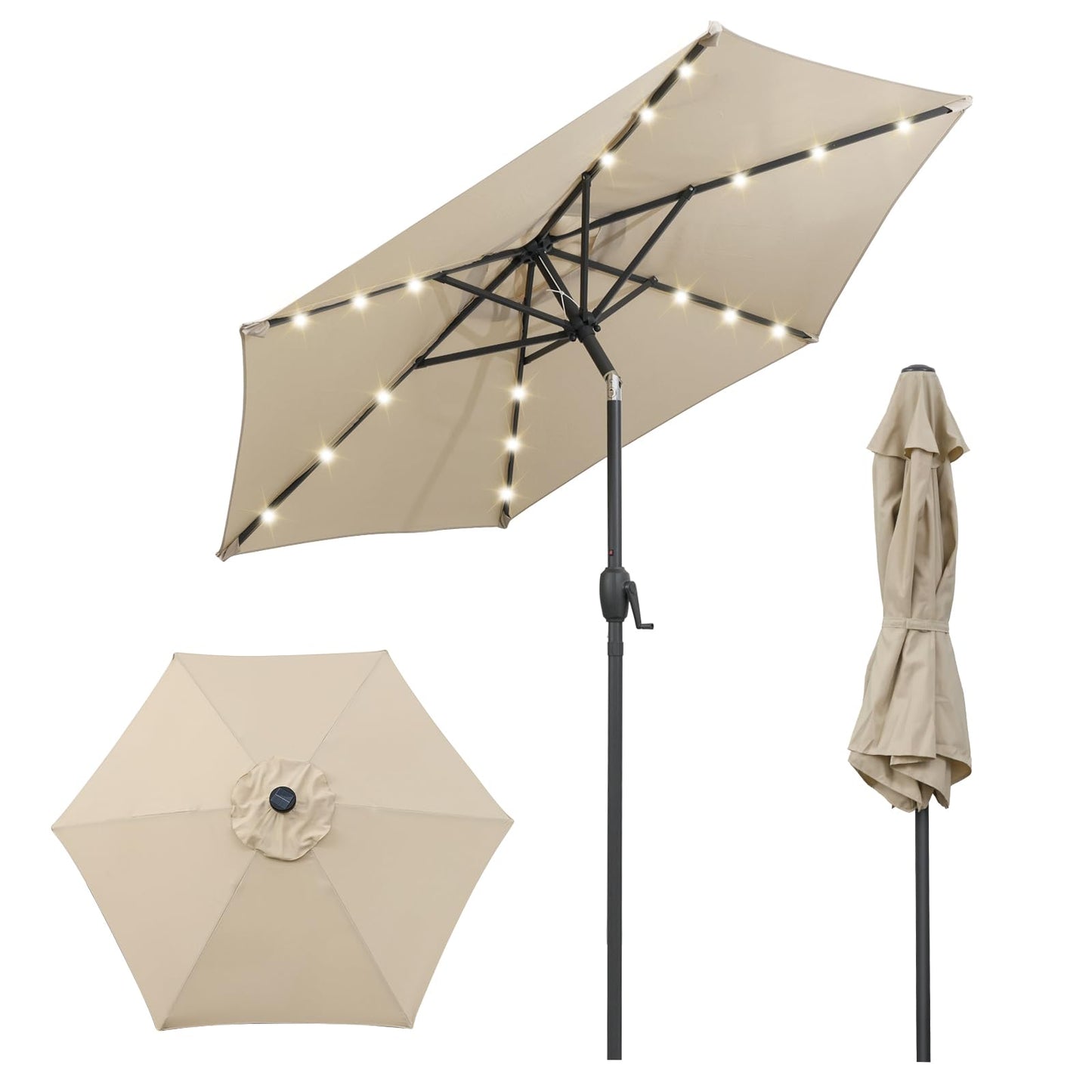 2.3M Outdoor Heavy Duty Umbrella with 18 LED Lights, Push Button Tilt