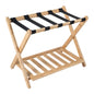 Bamboo Luggage Rack, Folding Suitcase Stand with Straps and Storage Shelf