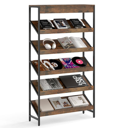 6 Tier Bookshelf, 161 cm Tall Freestanding Slant Display Shelf