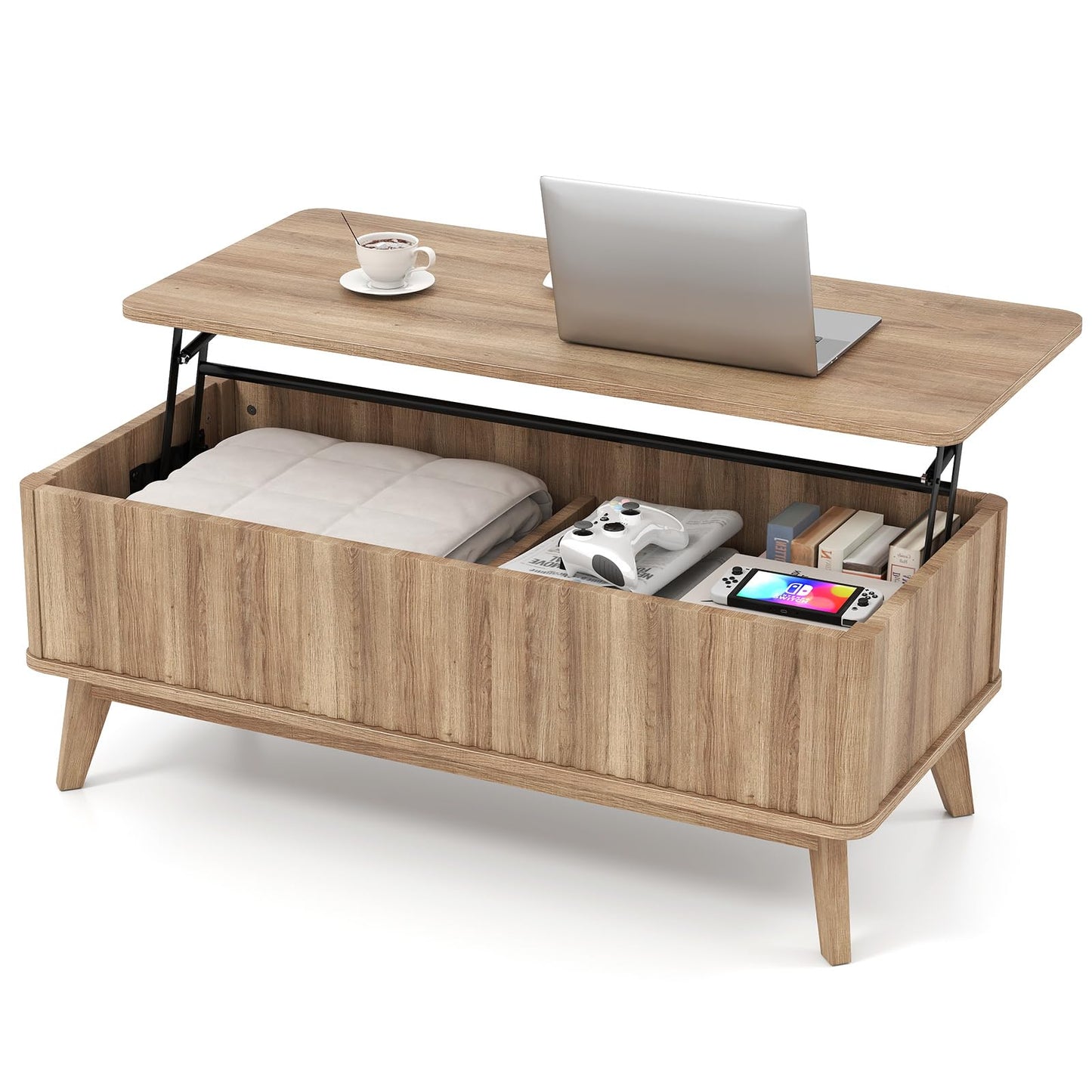 Lift Up Top Coffee Table, 110cm Rectangle Lifting Cocktail Center Table Unit