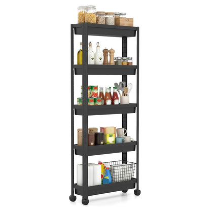 5-Tier Slim Rolling Storage Cart with Smooth Wheels for Kitchen