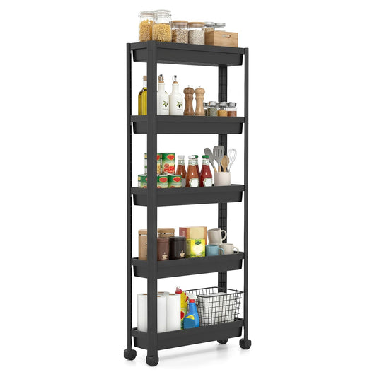 5-Tier Slim Rolling Storage Cart with Smooth Wheels for Kitchen