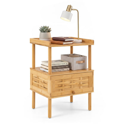 Bamboo Bedside Table, Boho Rattan Nightstand