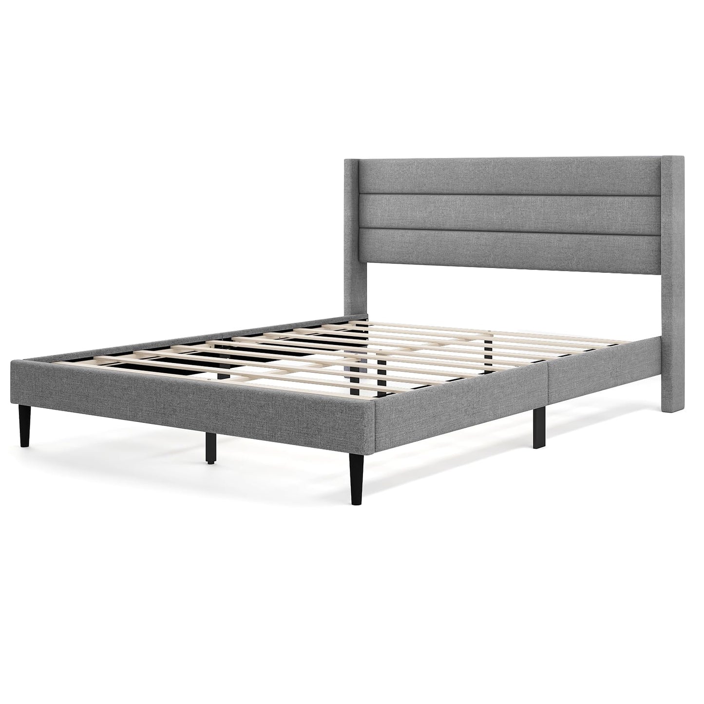 Single/Double Size Bed Frame with Wingback Headboard and Wooden Slats Support