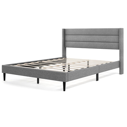 Single/Double Size Bed Frame with Wingback Headboard and Wooden Slats Support