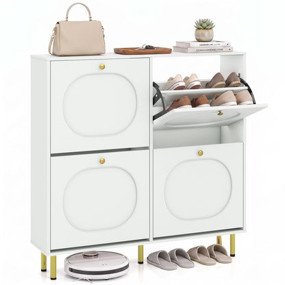 Narrow Shoe Cabinet with 4 Flip Drawers