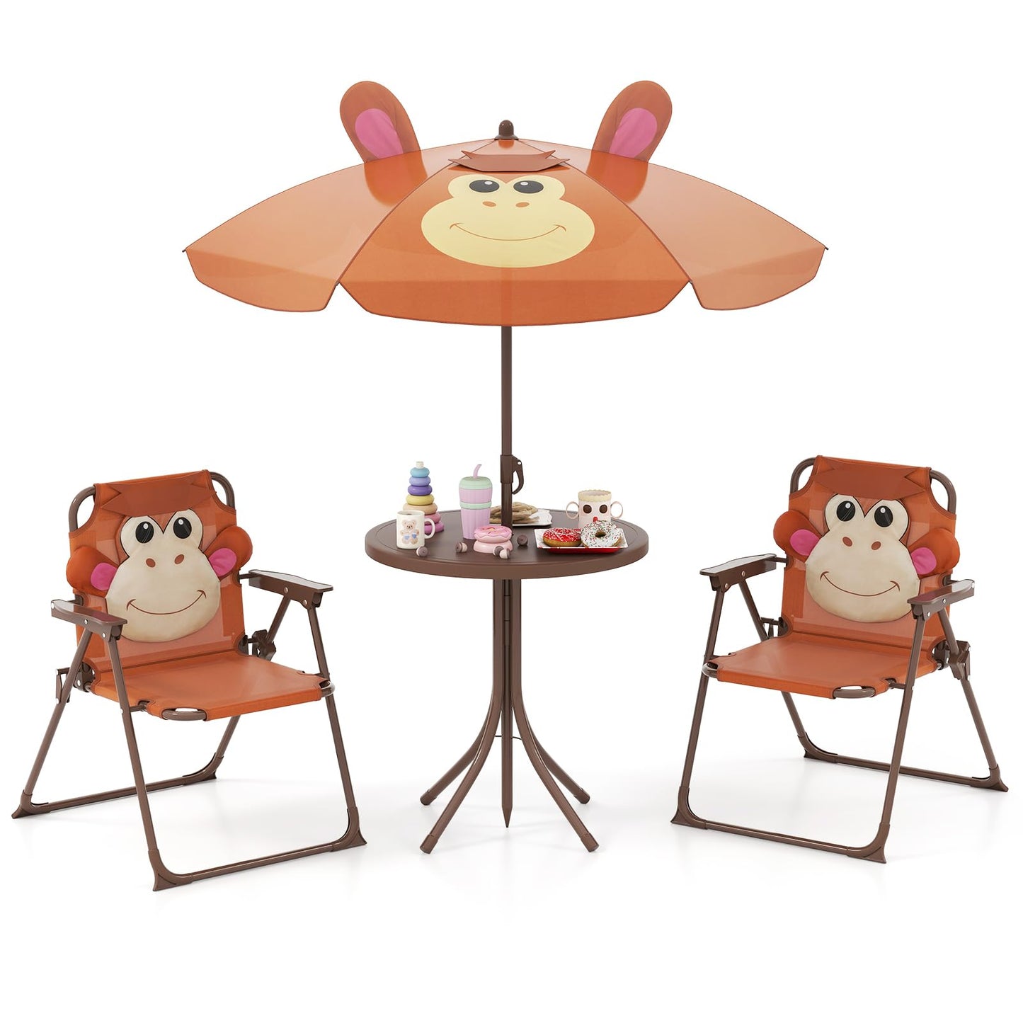 Kids Picnic Table and Chair Set with 2 Folding Chairs and Height Adjustable Umbrella