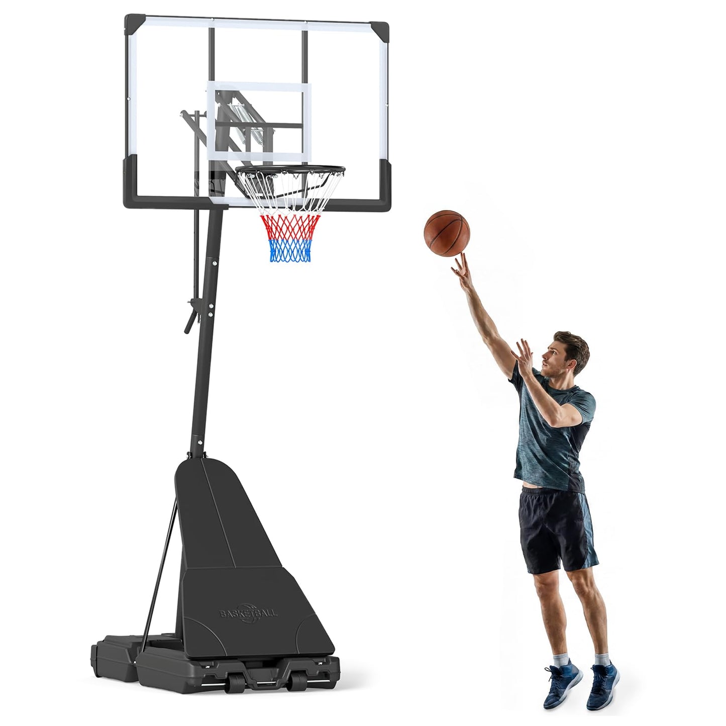 2.45-3.05M Portable Basketball Hoop Height Adjustable with Shatterproof Backboard