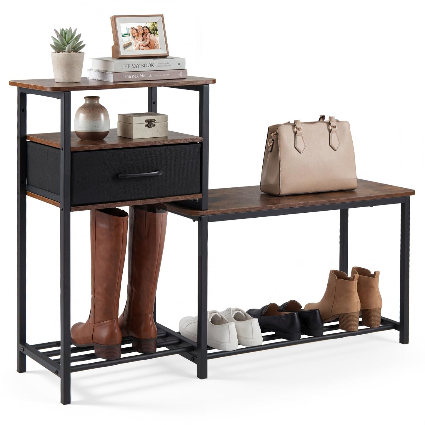 3-Tier Shoe Rack Bench, Industrial Shoe Storage Organiser with Seat