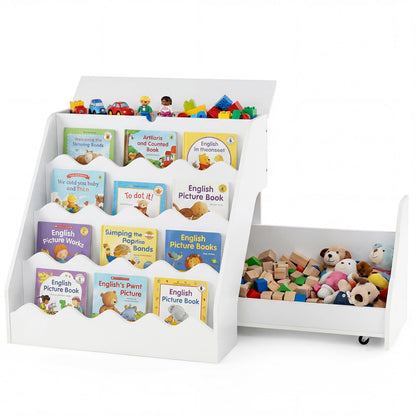 Kids Bookshelf, Wooden Toddler Book Toy Storage Organizer