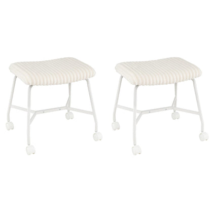Rolling Makeup Vanity Stool Set of 2, Plush Accent Footrest