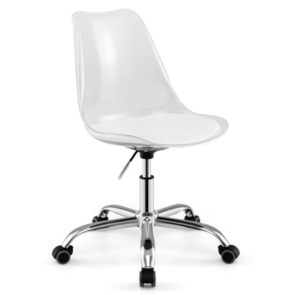 Clear Desk Chair Armless Rolling Acrylic Office Chair with Swivel Seat and PU Leather Cushion