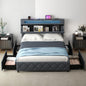 Modern Upholstered Bed Frame with Led Lights and Charging Station