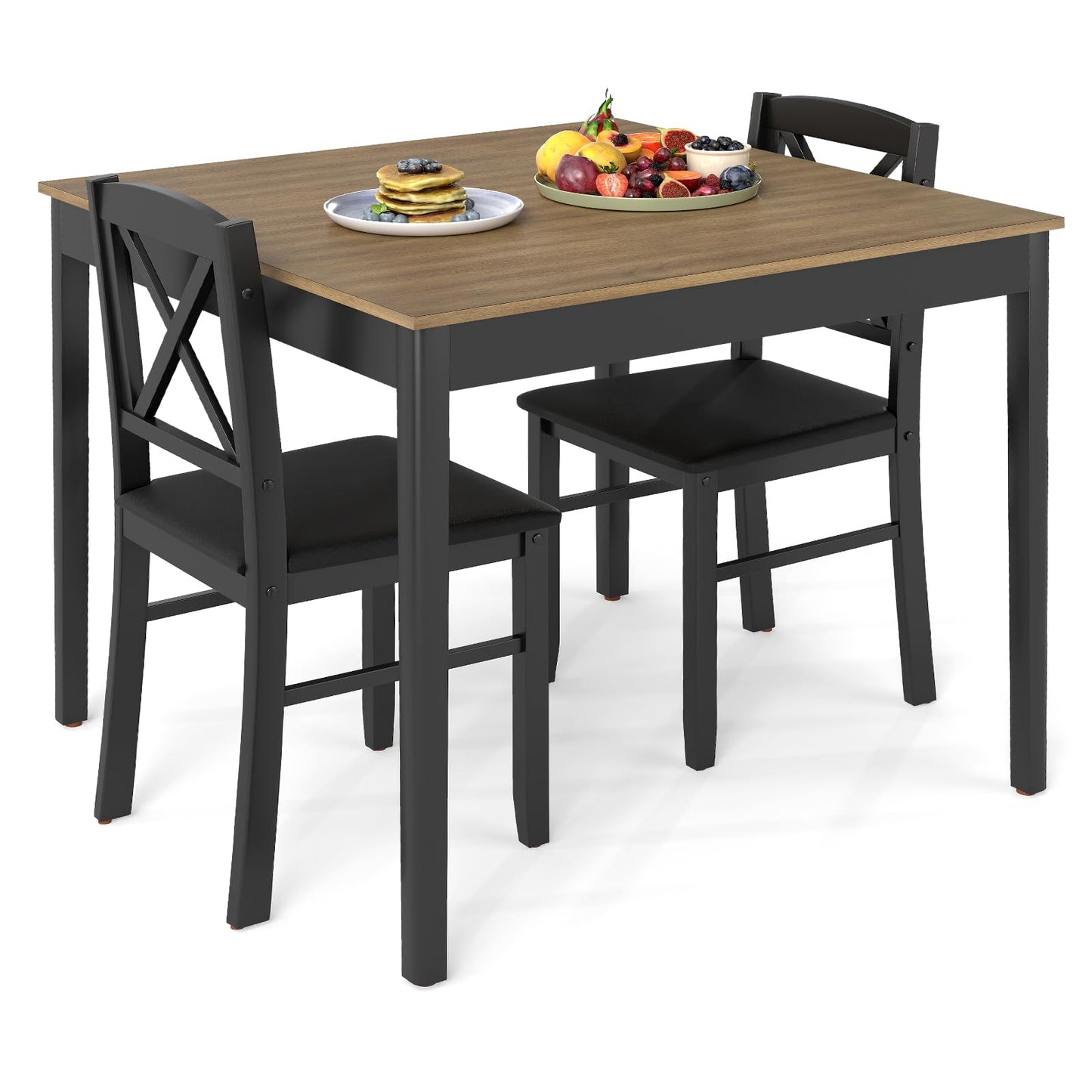 3 Piece Dining Table Set, Square Breakfast Kitchen Table and Chairs