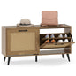 Rattan Shoe Storage Bench with Flip Drawers, Adjustable Shelves