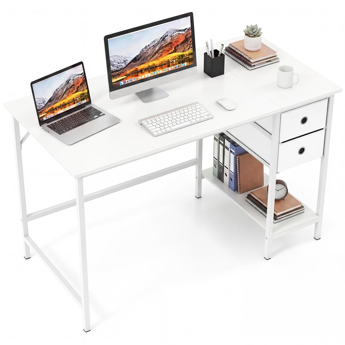 Computer Desk, Metal Frame Study Table Workstation with 2 Removable Drawers (120 x 60 x 75 cm)
