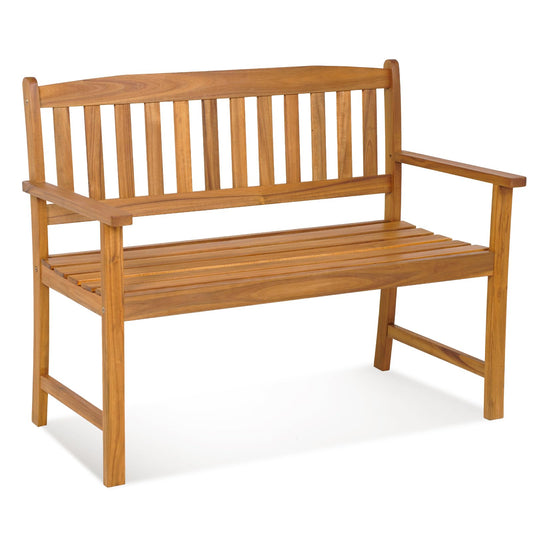 2-Person All-Weather Acacia Wood Patio Loveseat Park Bench Chair