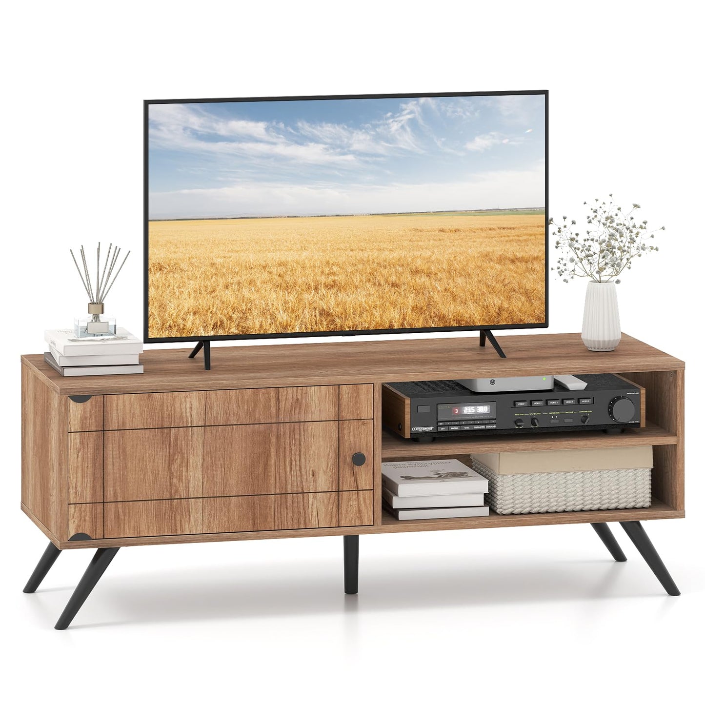 Mid Century Modern Entertainment Center with Cable Hole and Raised Legs