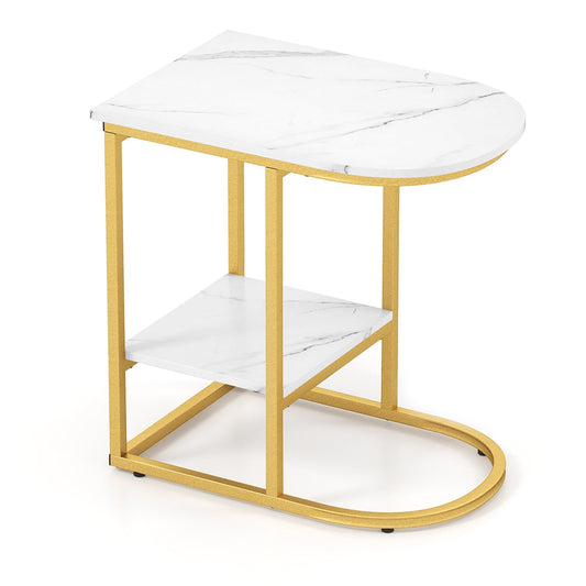 2 Tier C shaped End Table Modern Sofa Side Table with Metal Frame