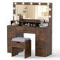Dressing Table with Large Mirror and Cushioned Storage Stool