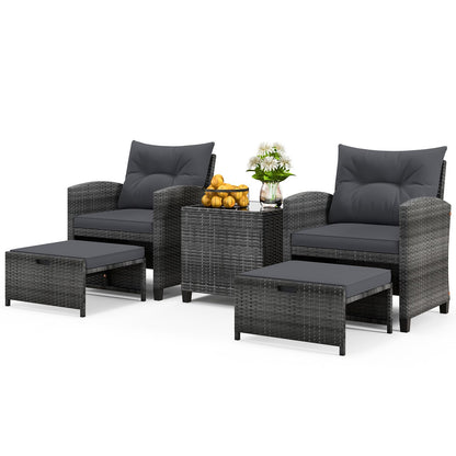 5-Piece Rattan Garden Furniture Set, Patio Conversation Set with 2 Chairs
