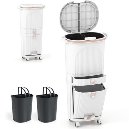 Recycling Bins, 42L Trash Can Garbage Bin with 3 Compartments
