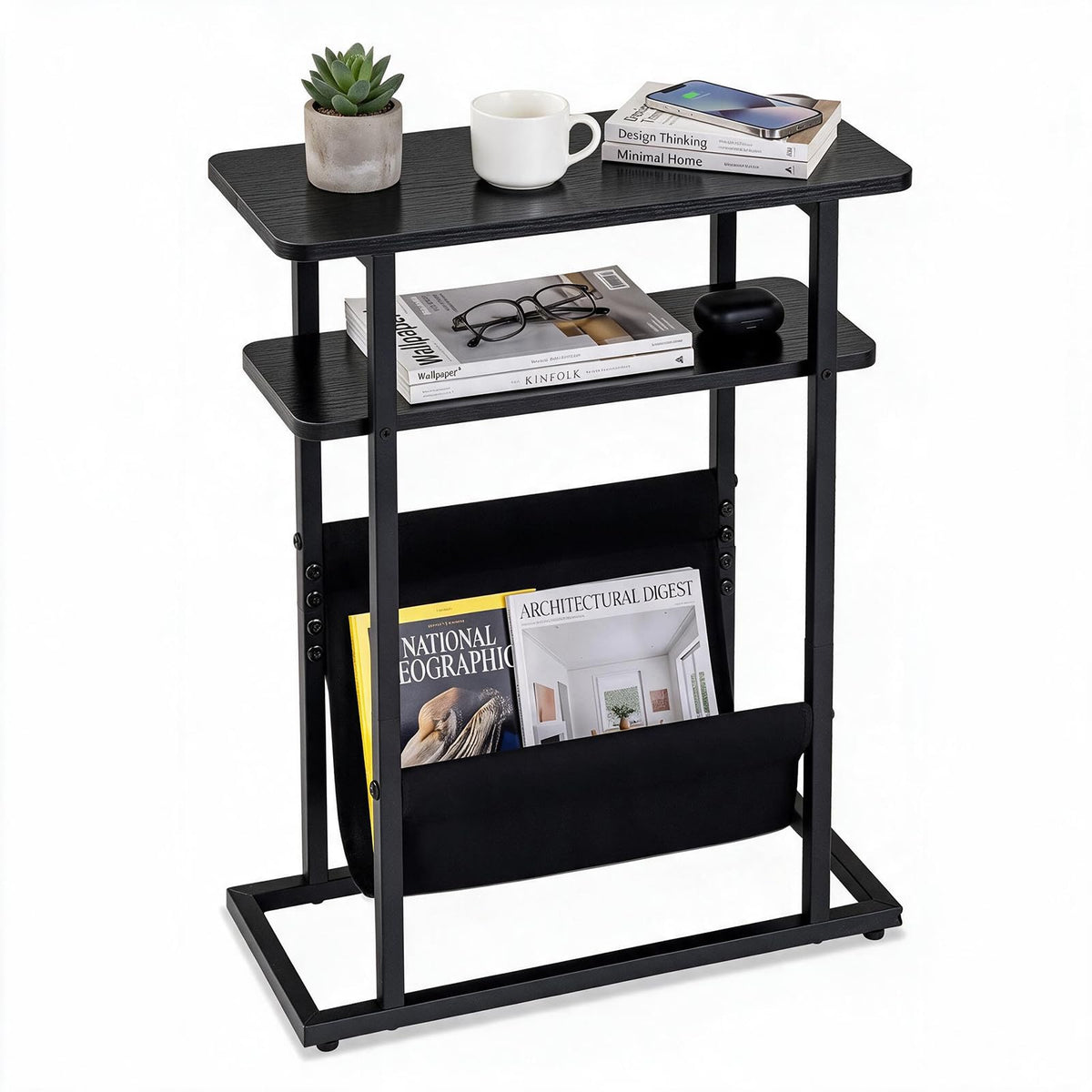 Slim Side Table, Narrow End Table for Small Spaces