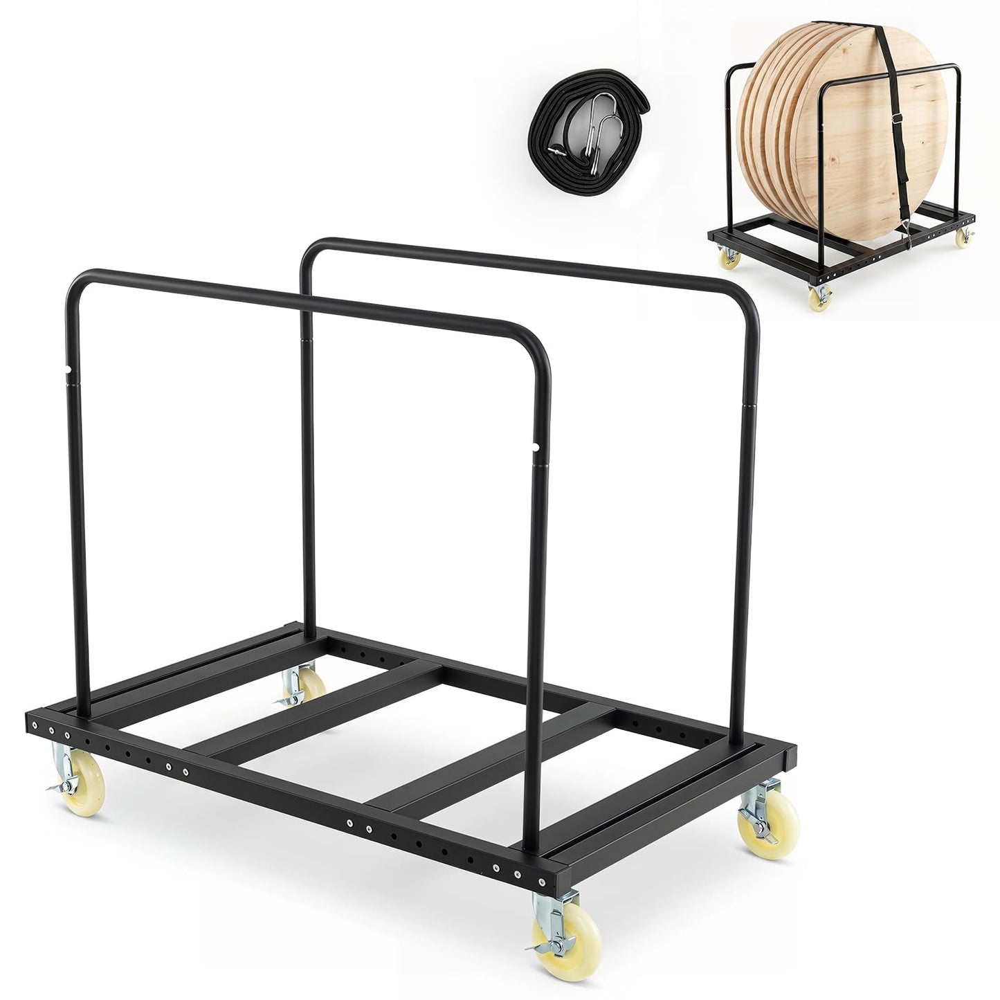Folding Table Cart, Heavy Duty Table Dolly with Lockable Swivel Wheels