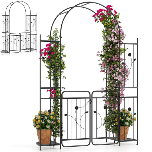 Garden Arch with Gate, Heavy Duty Plants Support Archway for Lawn Backyard Party