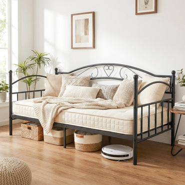 Metal Day Bed Frame, 3FT Single Sofa Bed Base Guest Platform Daybed with Headboard