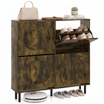 Narrow Shoe Cabinet with 4 Flip Drawers