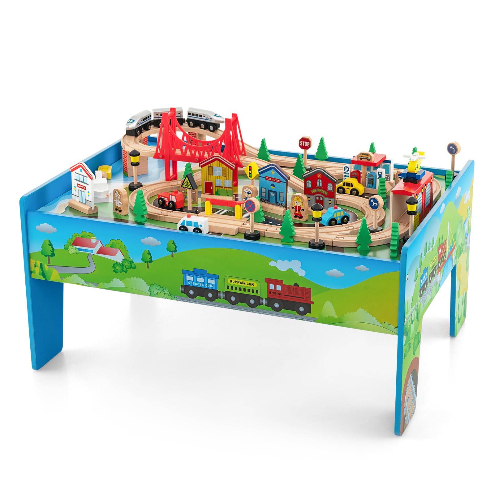 Train Table Train Track Set and Table, Wood Kids Play Tables with Abundant Accesso ...