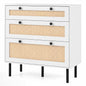 Chest of Drawers, 3-Drawer Boho Storage Dresser (Rustic Brown) | 75 cm Rattan Dresser Organizer Unit