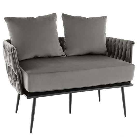 Giantex 2-Seater Sofa Velvet Upholstered Loveseat Sofa Couch with Woven Back & Arms