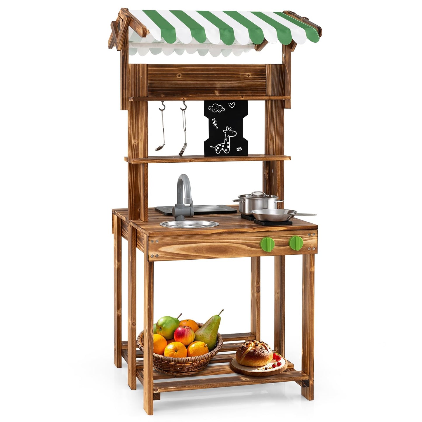 Outdoor Pretend Playset with Barbecue Grill Canopy Chalkboard